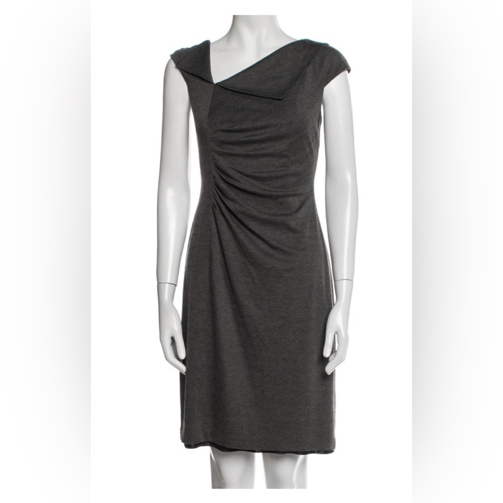 David Meister Women’s Dk Gray Asymmetric Jersey Cap Sleeve Sheath Dress Party
